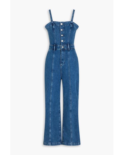 PAIGE Blue Anessa Cropped Denim Jumpsuit