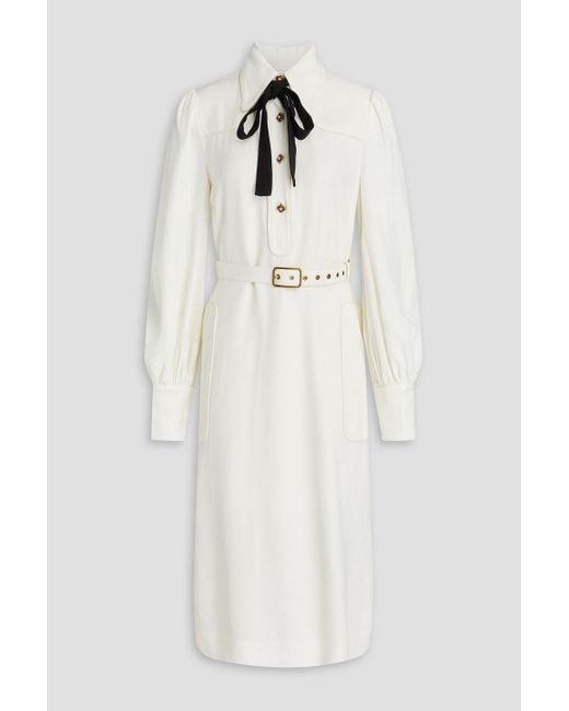 Zimmermann White Pussy-Bow Crepe Midi Shirt Dress