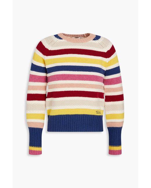 Zimmermann White Striped Intarsia Merino Wool And Cotton-blend Sweater