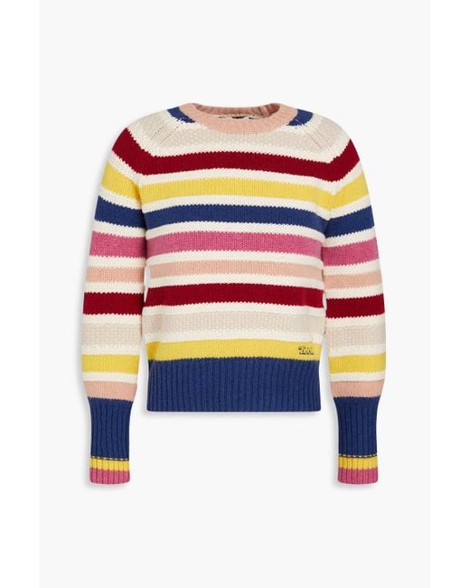 Zimmermann White Striped Intarsia Merino Wool And Cotton-blend Sweater