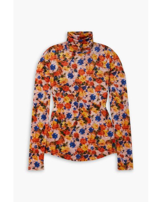 Isabel Marant Orange Giloyela Printed Stretch-velvet Turtleneck Top