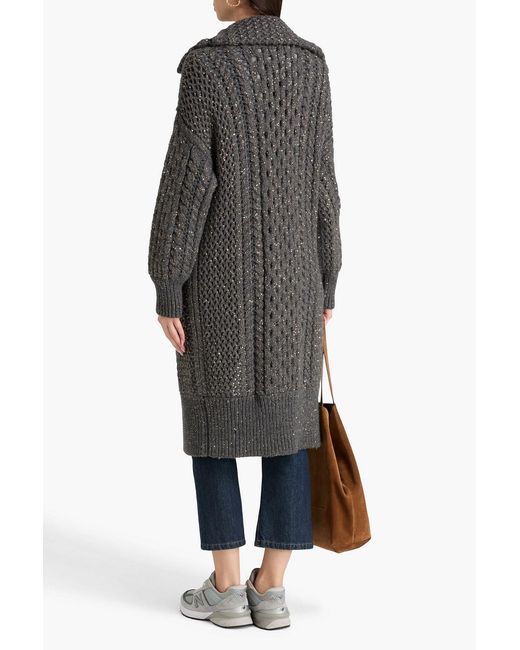 Brunello Cucinelli Gray Sequin-Embellished Cable-Knit Cashmere Cardigan