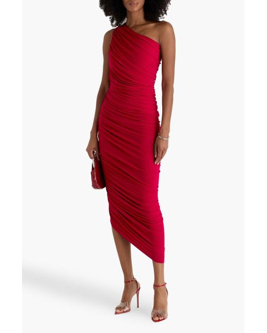 Norma Kamali Red Diana robe aus stretch-jersey mit raffungen und asymmetrischer schulterpartie