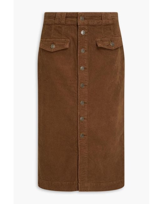 FRAME Brown The penelope midirock aus cord aus stretch-baumwolle