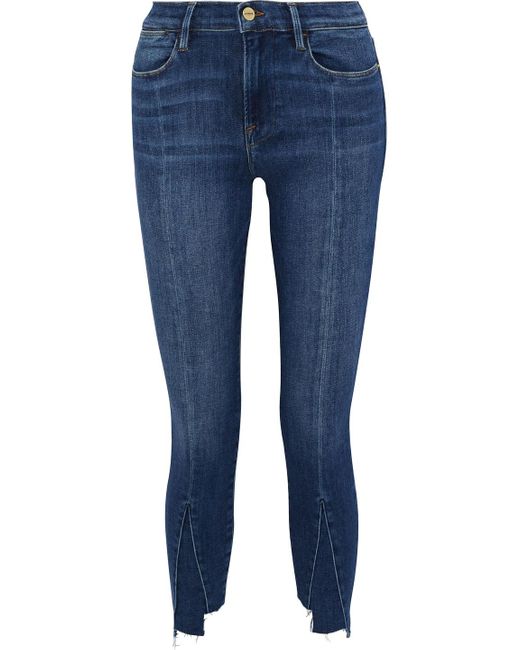 FRAME Blue Le High Skinny Cropped Paneled High-rise Skinny Jeans