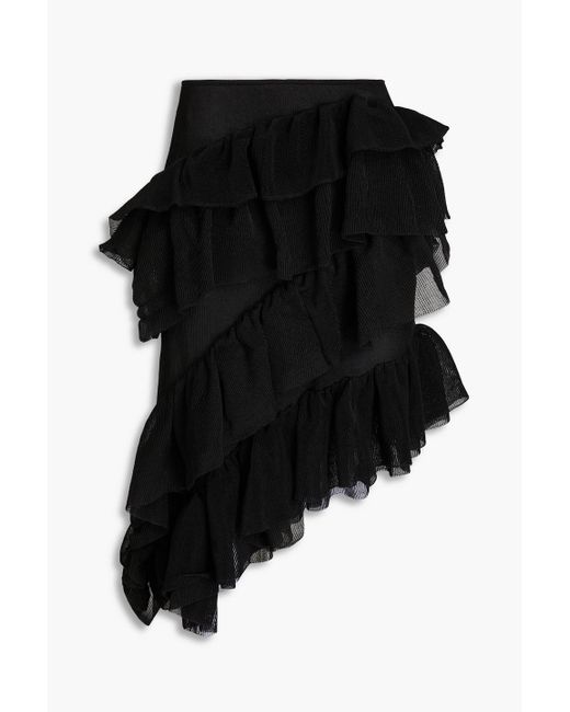 Cult Gaia Black Tanaz Asymmetric Tiered Knitted Midi Skirt