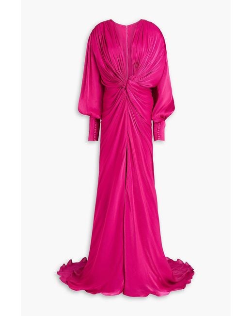 Costarellos Pink Twisted Metallic Georgette Gown