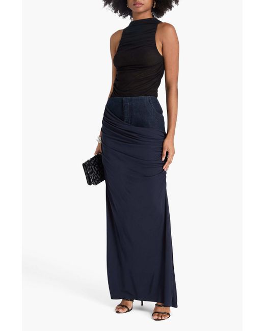 Christopher Esber Blue Layered Stretch-Crepe And Denim Midi Skirt