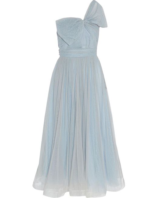 RED Valentino Blue One-shoulder Layered Tulle And Point D'esprit Midi Dress