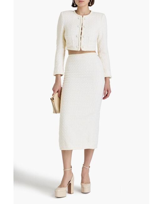 ROTATE BIRGER CHRISTENSEN White Sequined Tweed Pencil Skirt