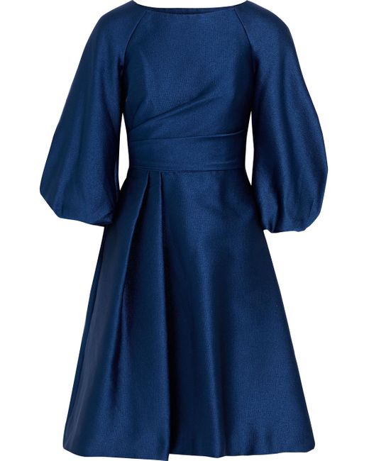 THEIA Pleated Satin-crepe Mini Dress in Blue - Lyst