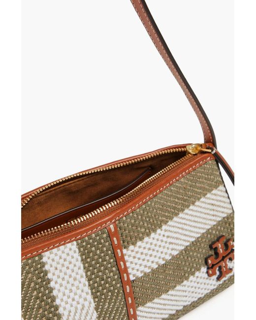 Tory Burch White Mcgraw Striped Tweed Shoulder Bag