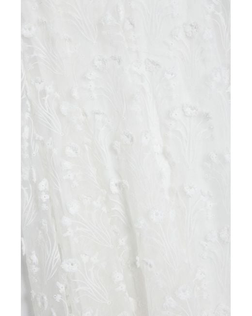 Agua Bendita White Hierbaluisa Diente De Leon Anecer Embroidered Organza Midi Slip Dress