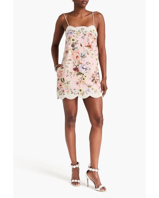 Zimmermann Pink Minikleid aus leinen mit floralem print