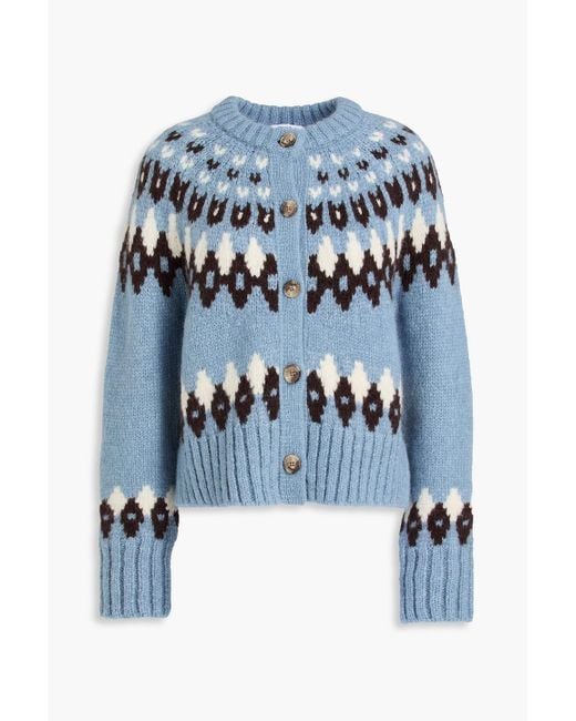 Veronica Beard Blue Christina Fair Isle Alpaca-blend Cardigan