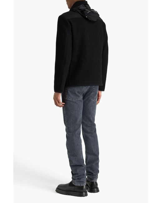 C P Company Black Embroidered Shell-paneled Wool-felt Field Jacket for men