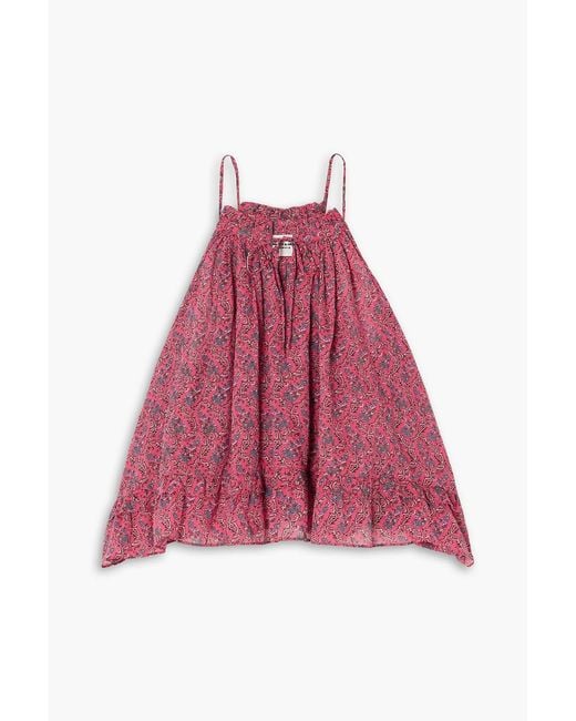 Isabel Marant Red Fabino Tie-Detailed Ruffled Printed Cotton-Voile Blouse