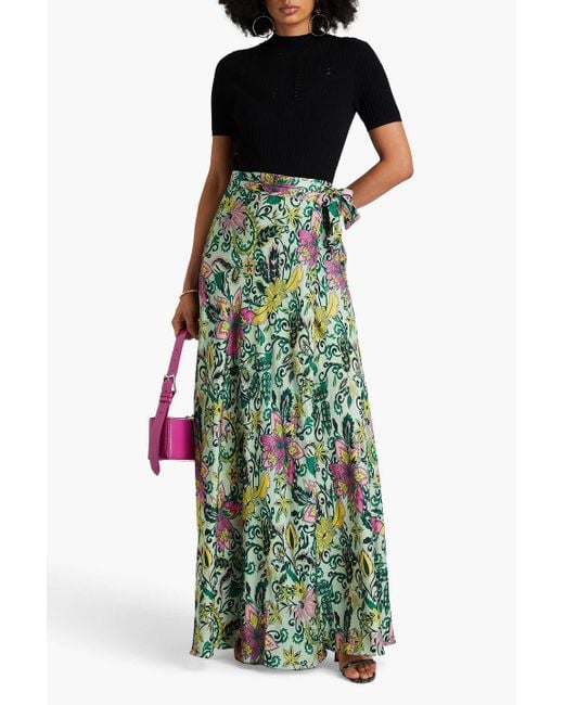 Diane von Furstenberg Green Krisa Reversible Floral-print Crepe De Chine Maxi Wrap Skirt