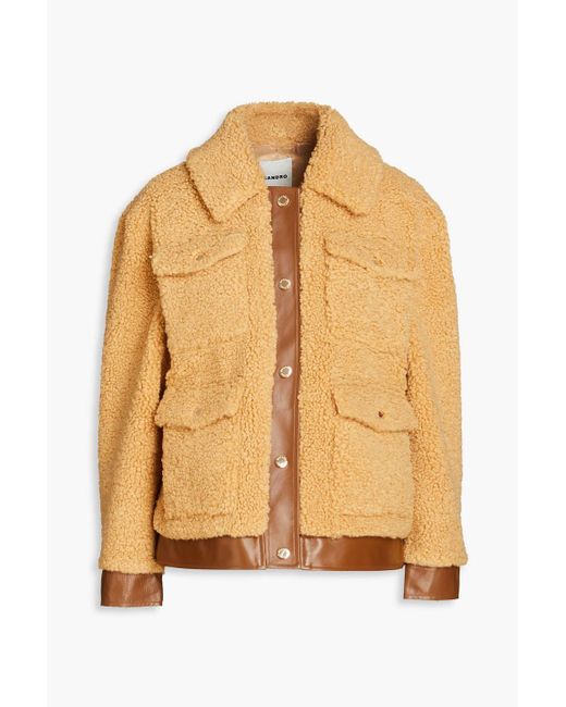 Sandro Brown Leather-trimmed Faux Shearling Jacket