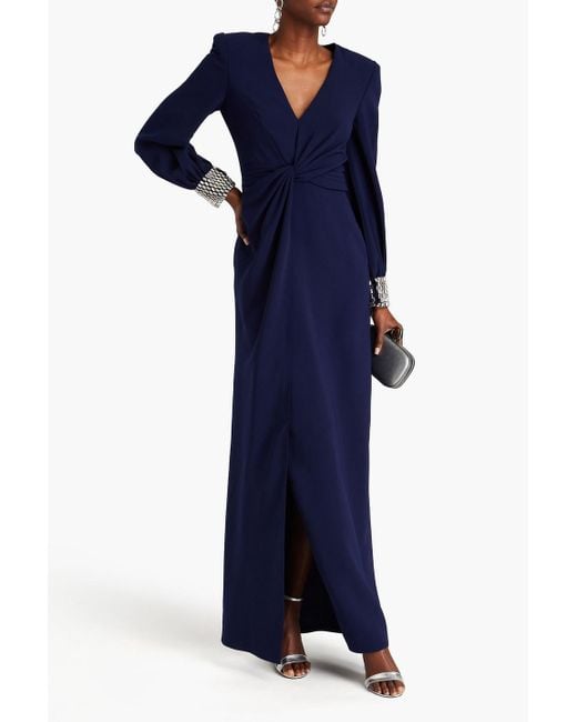 Jenny Packham Blue Crystal-embellished Twist-front Crepe Gown