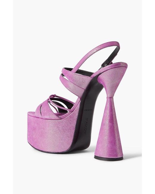 D'Accori Purple Belle Glittered Leather Platform Sandals