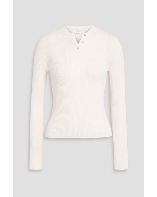 Vince White Ribbed Cashmere And Silk-Blend Sweater