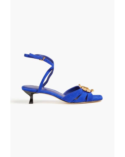 Tory Burch Blue Appliquéd Suede Sandals