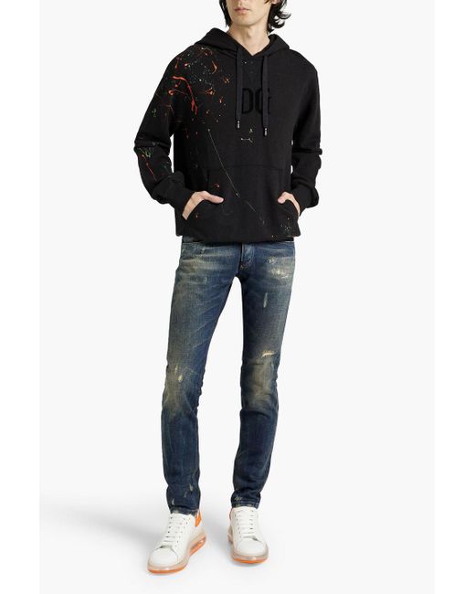 Dolce & Gabbana Black Printed Flocked French Cotton-terry Hoodie for men