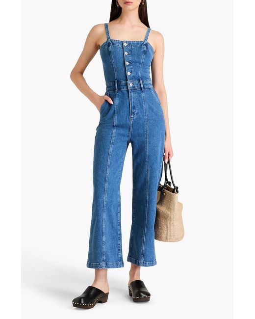 PAIGE Blue Anessa Cropped Denim Jumpsuit