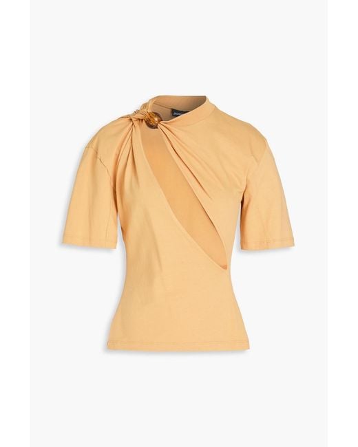 Jacquemus Yellow Embellished Cutout Cotton-jersey Top