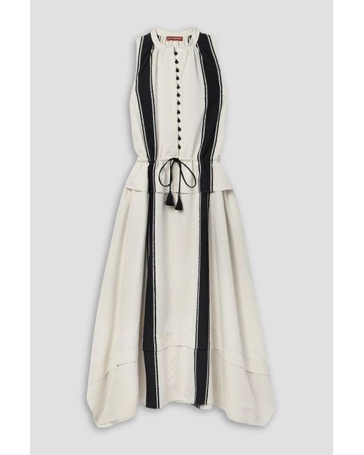 Altuzarra White Penelope Tiered Embroidered Striped Twill Dress