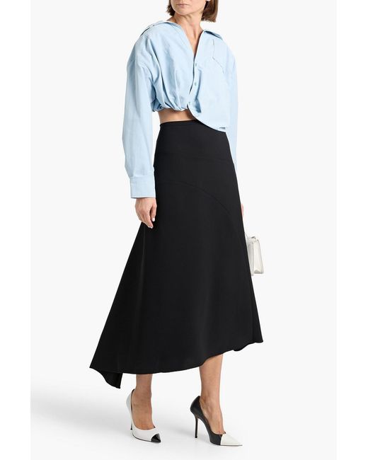 Victoria Beckham Black Draped Crepe Midi Skirt