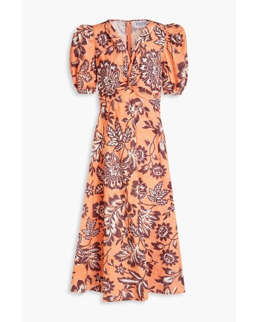 Claudie Pierlot Orange Ruska Twist-front Floral-print Cotton-poplin Midi Dress