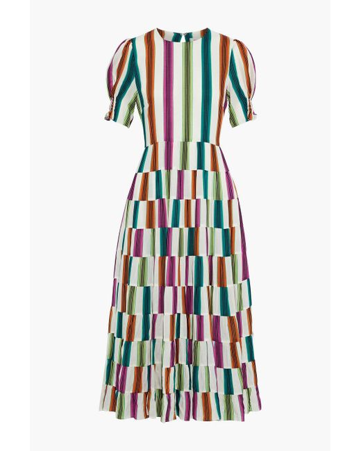 Diane von Furstenberg Zadie Tiered Tie-back Striped Voile Midi Dress in ...