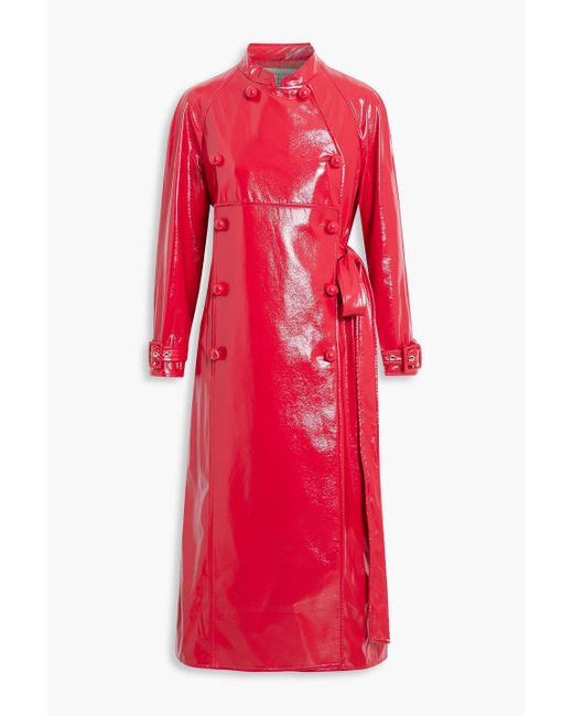 ALEXACHUNG Challice Belted Faux Patent Leather Trench Coat in Red | Lyst