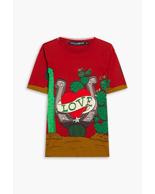 Dolce & Gabbana Red Printed Cotton-jersey T-shirt for men