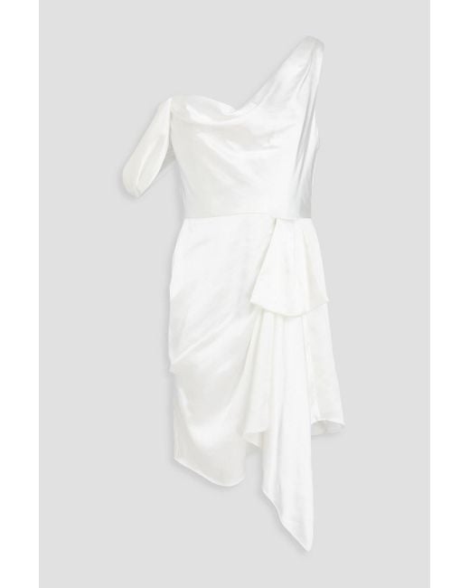 Marchesa White One-Shoulder Draped Satin Mini Dress