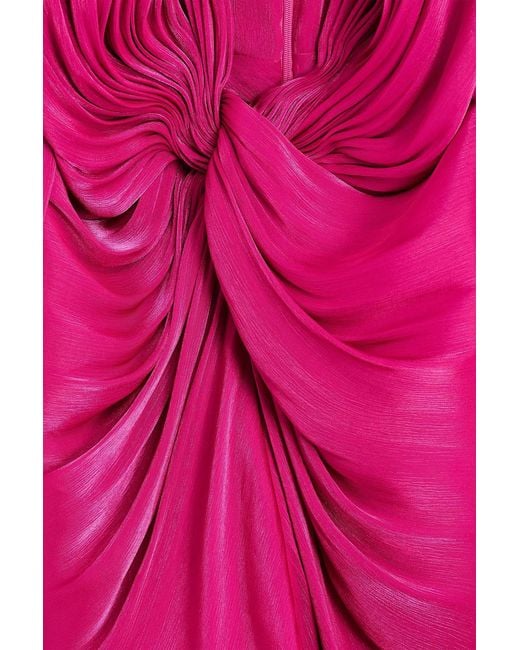 Costarellos Pink Twisted Metallic Georgette Gown