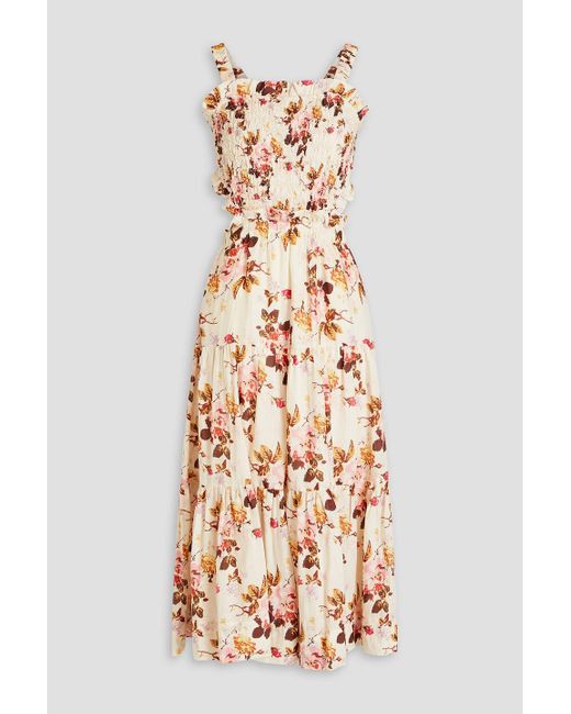 Sea Brown Esme Tiered Floral-print Ramie Midi Dress