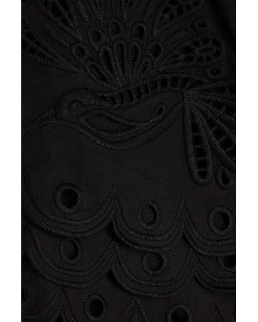 Farm Rio Black Pintucked Broderie Anglaise Cotton Shirt