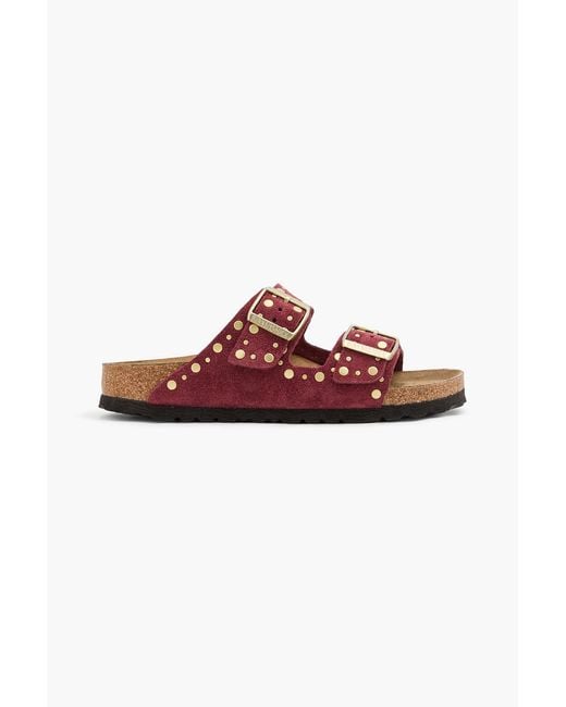 Birkenstock Red Arizona Rivet Studded Suede Sandals