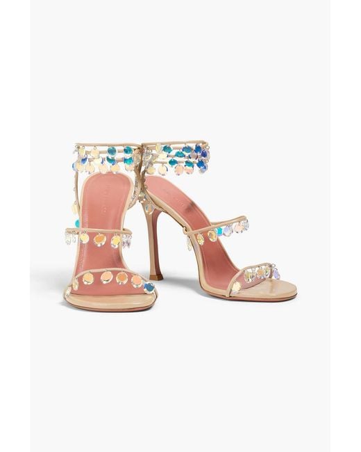 AMINA MUADDI Pink Tina 105 Crystal-Embellished Leather Sandals