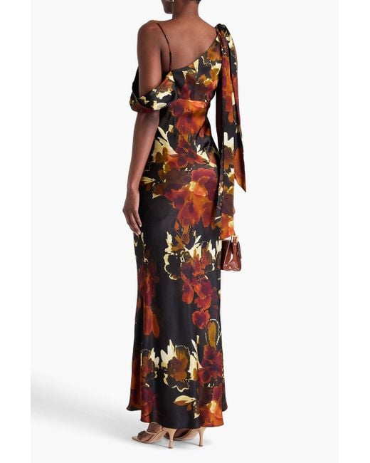 Nicholas Black Off-The-Shoulder Floral-Print Silk-Blend Satin Maxi Dress