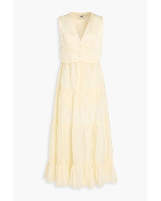 Sandro Natural Crepe De Chine And Shantung Midi Dress