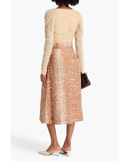 Zimmermann Natural Belted Snake-print Linen Midi Skirt