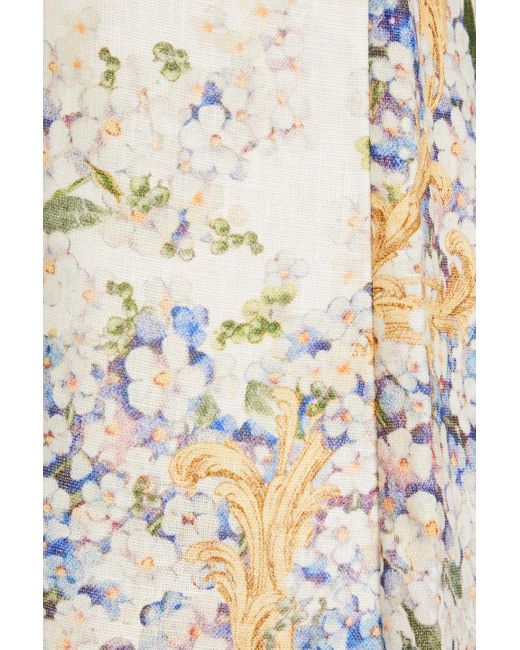 Zimmermann Natural Belted Floral-print Linen Kick-flare Pants