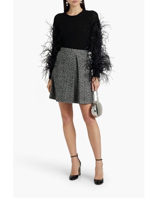 Valentino Garavani Gray Embellished Houndstooth Wool-blend Tweed Mini Skirt