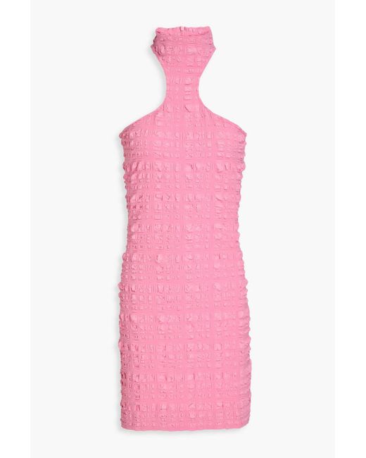 Nanushka Pink Seersucker Halterneck Mini Dress