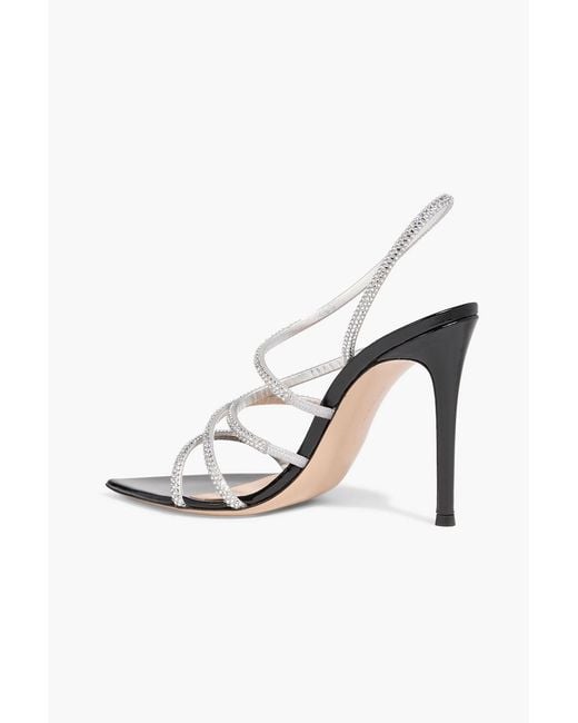Gianvito Rossi White Crystal Ettie 105 Embellished Leather Slingback Sandals