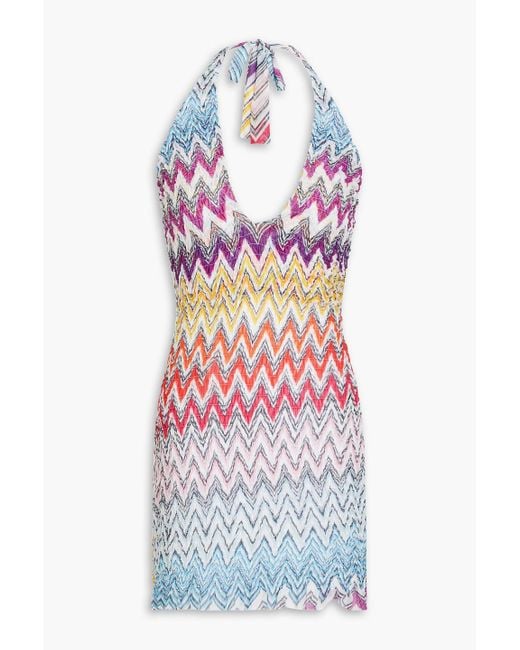 Missoni White Shirred Printed Mesh Mini Dress